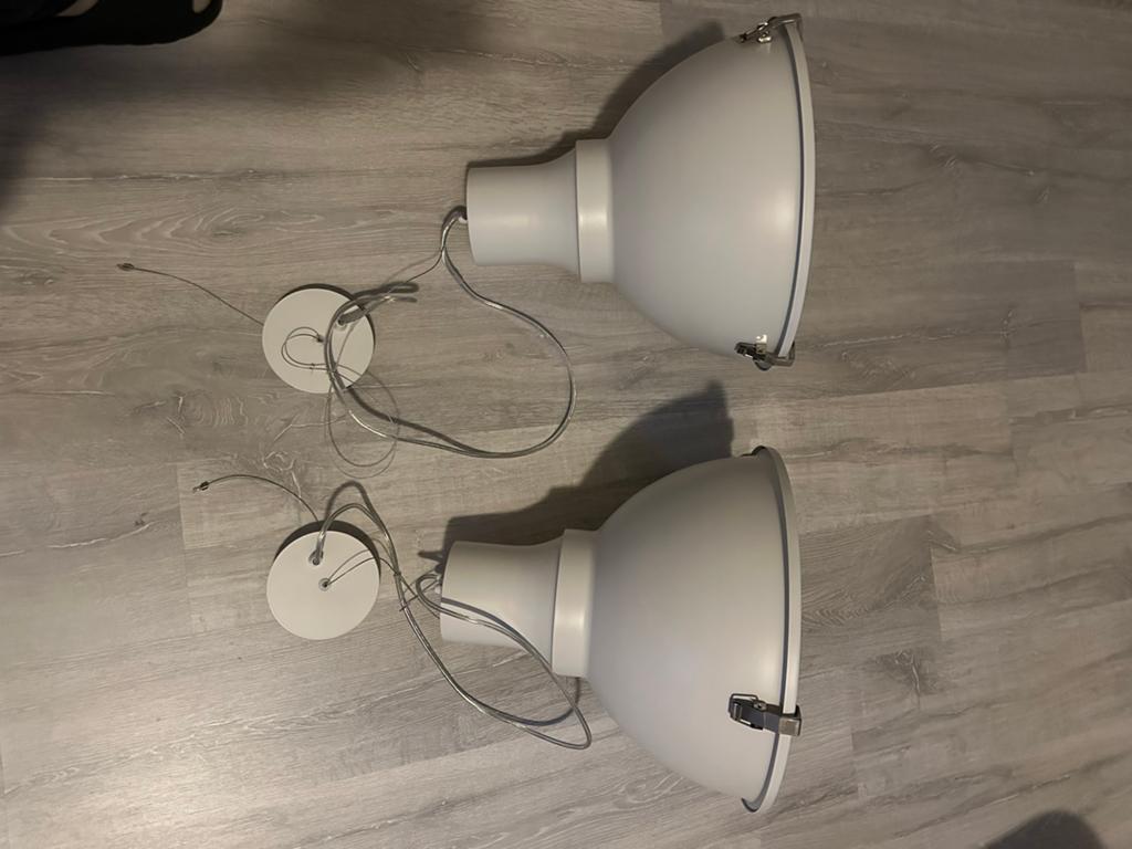 Set van 2 industriële hanglampen, grijs, Ophalen, Zo goed als nieuw, Metaal