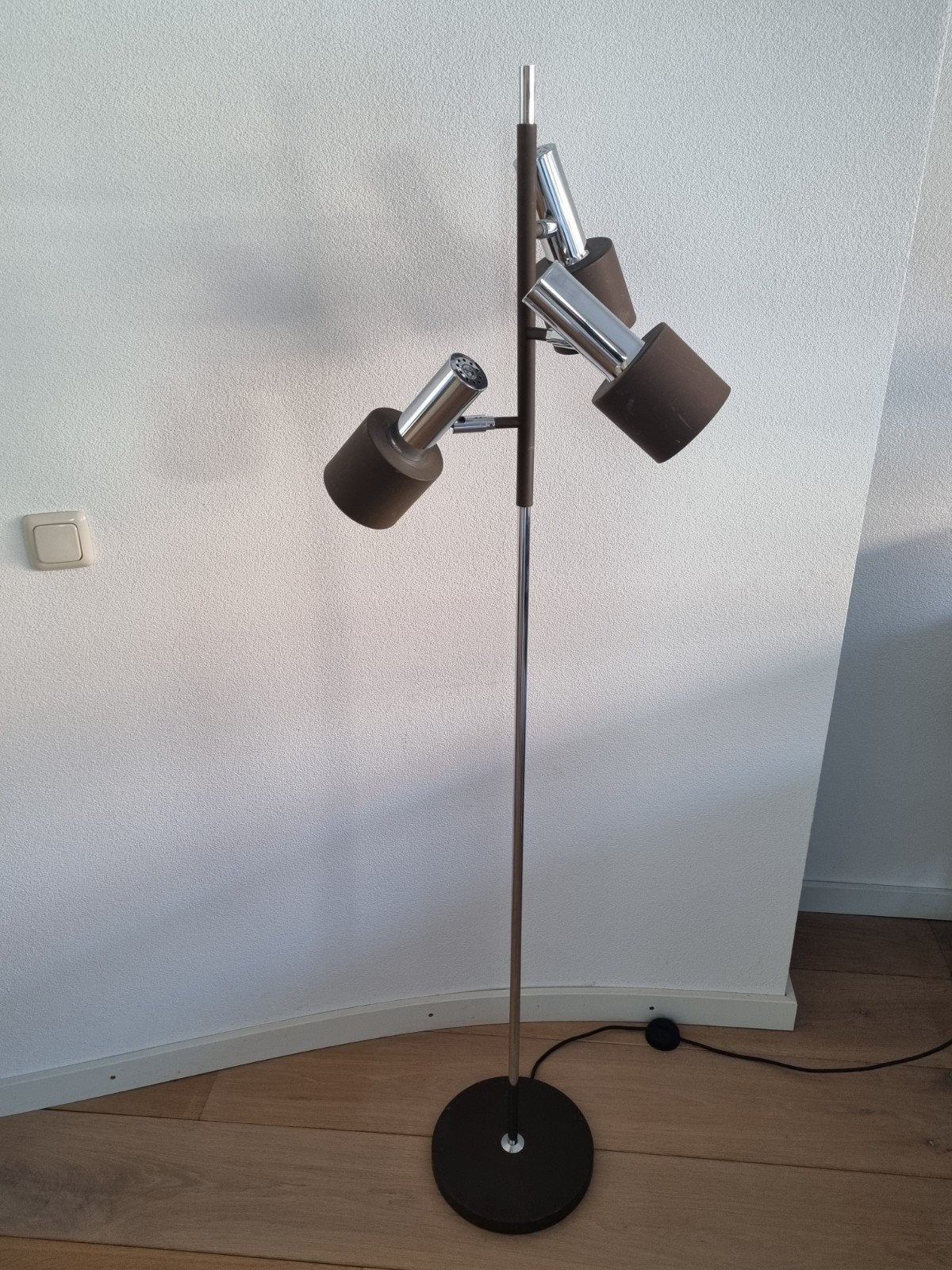 Vintage vloerlamp staande lamp 3 spots sixties seventies, Ophalen, Gebruikt, Mid century, Metaal