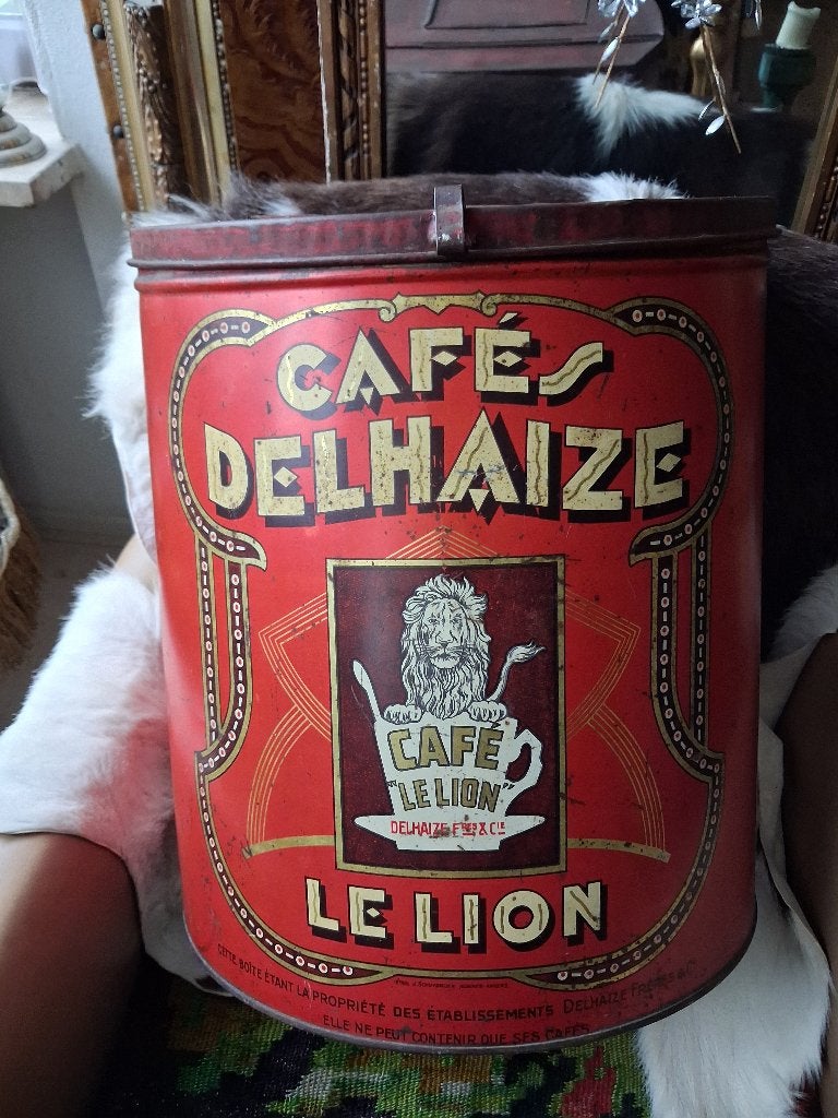 Koffieblik - Delhaize - Cafe Le Lion - ca. 1920, Ophalen of Verzenden