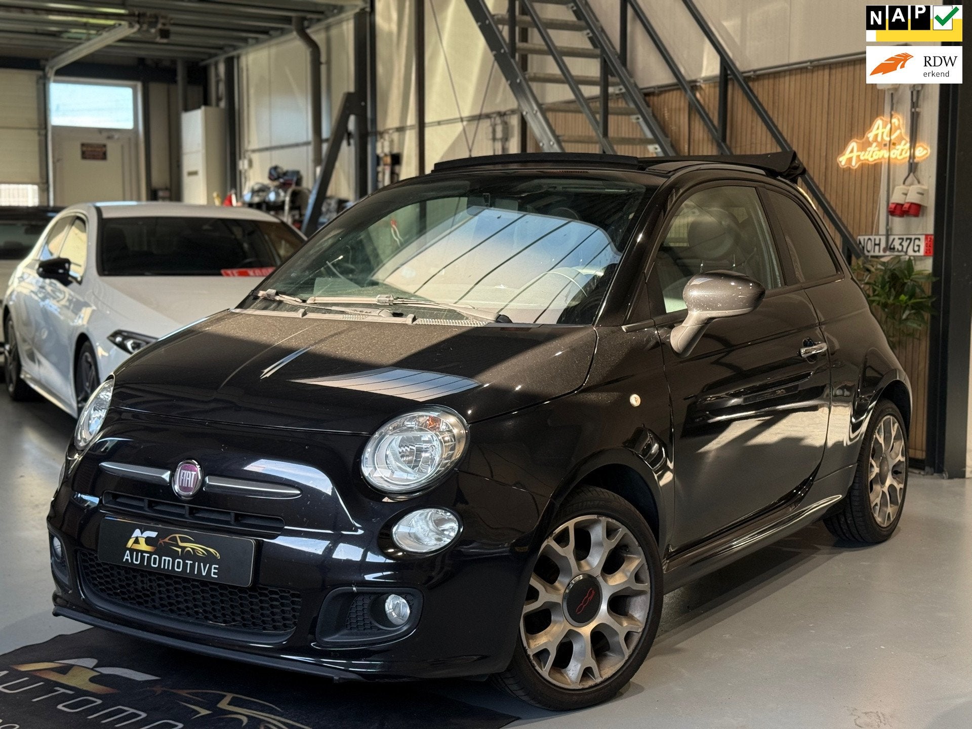 Fiat 500 C 0.9 TwinAir Turbo 500S Leder/Airco/Nap cabrio., Auto's, Gebruikt, Cabriolet, Leder en Stof, Zwart