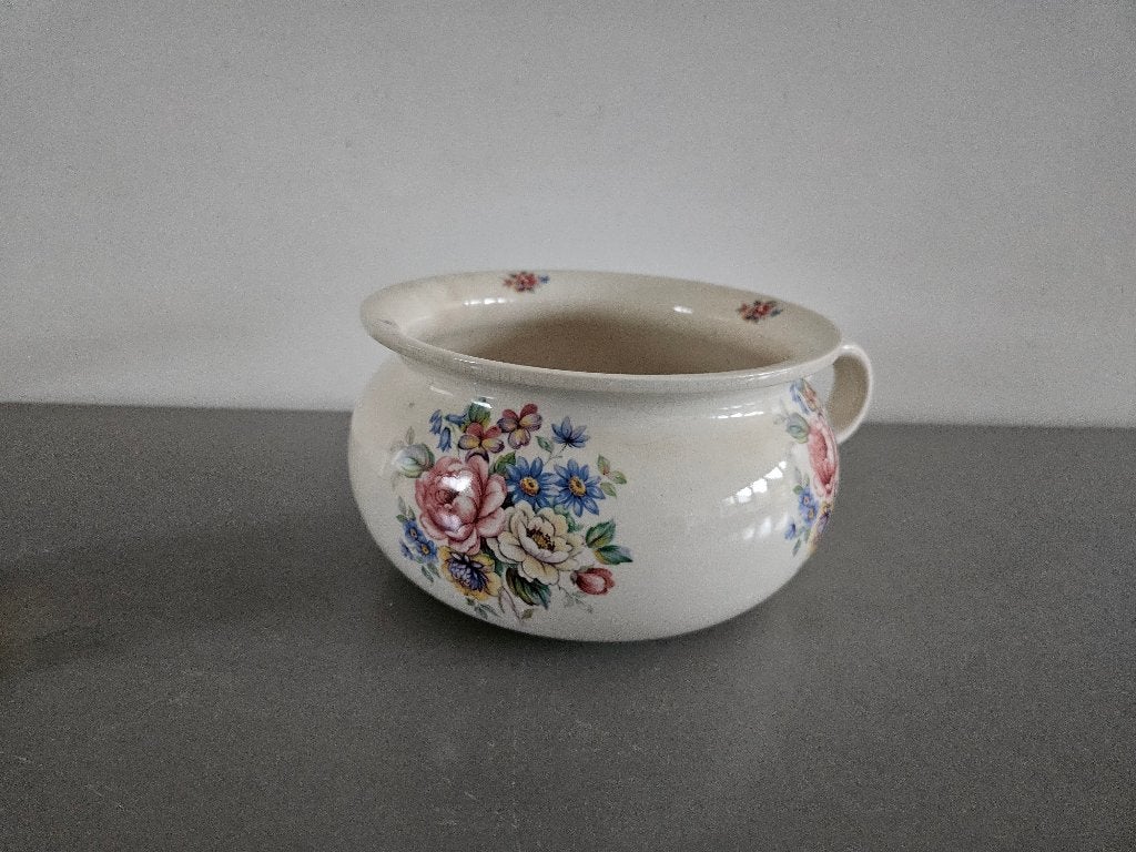 Supermooie bebloemde kan / pot, Rond, Binnen, Ophalen of Verzenden, Zo goed als nieuw
