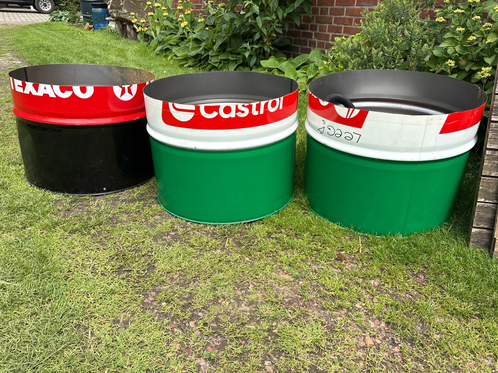 Unieke plantenbakken van olievaten - Texaco & Castrol, Gebruikt, Rond, Ophalen of Verzenden, Binnen