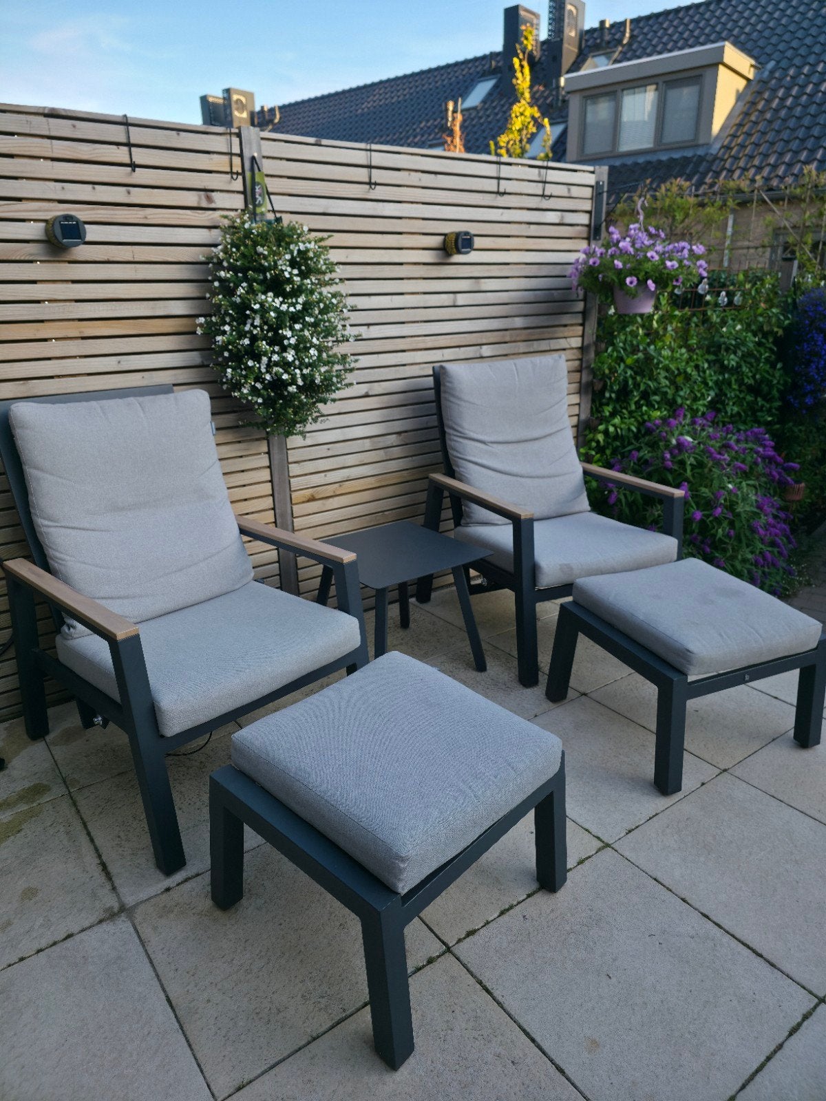 Intratuin verstelbare 5-delige aluminium relax-set, Tuin en Terras, Ophalen, Aluminium, Bijzettafel, 2 zitplaatsen