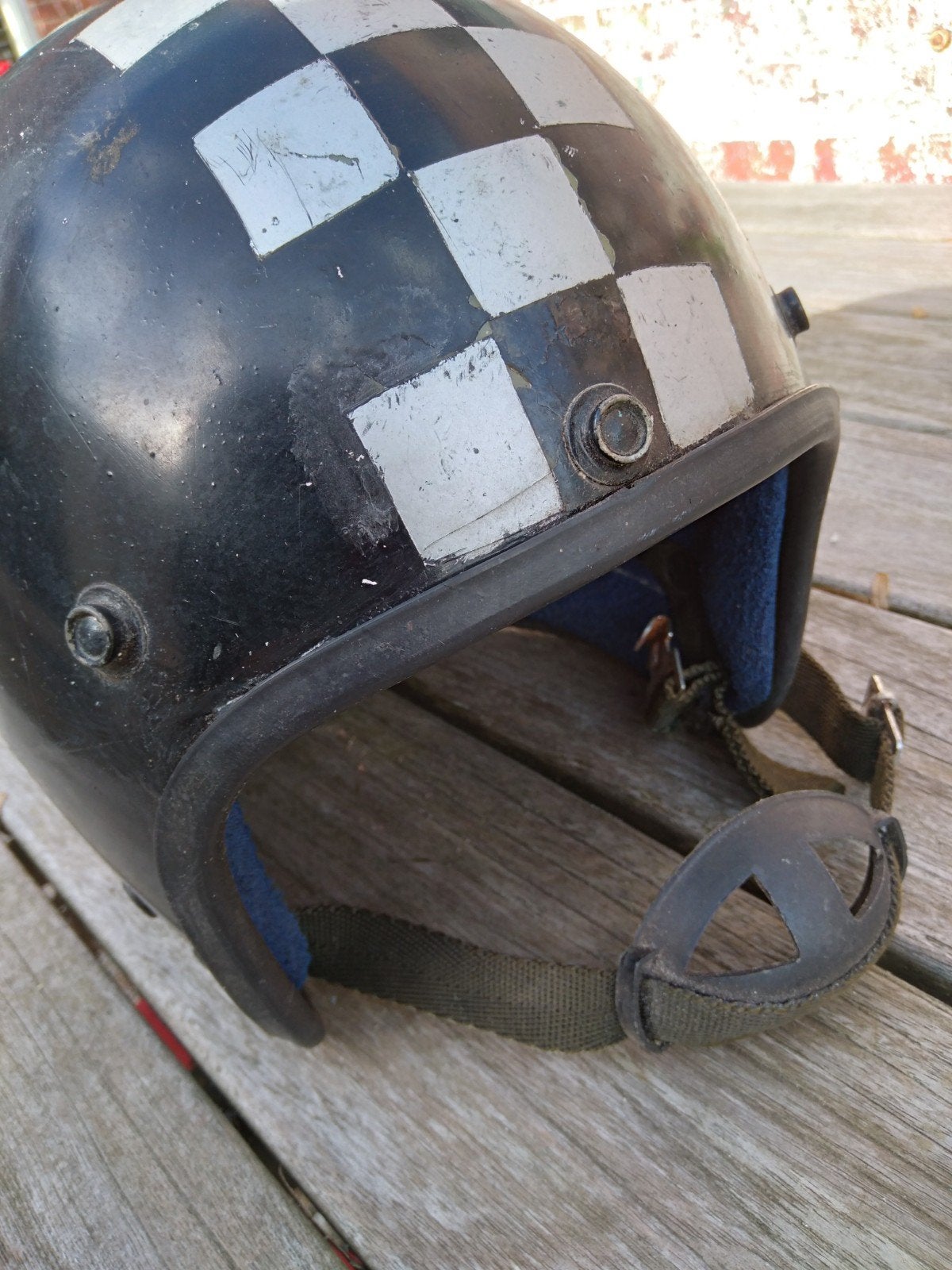 Vintage Honda Motorhelm - Zwart met geblokt patroon, Overige typen, Ophalen of Verzenden, Tweedehands, Heren
