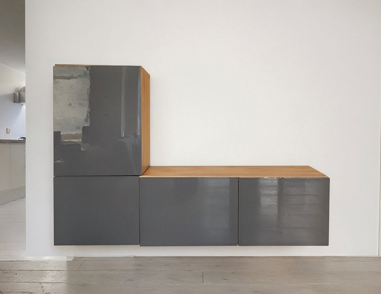 IKEA ophang Besta TV wandmeubel systeem hoogglans grijs, Ophalen, 150 tot 200 cm, Zo goed als nieuw, Minder dan 100 cm