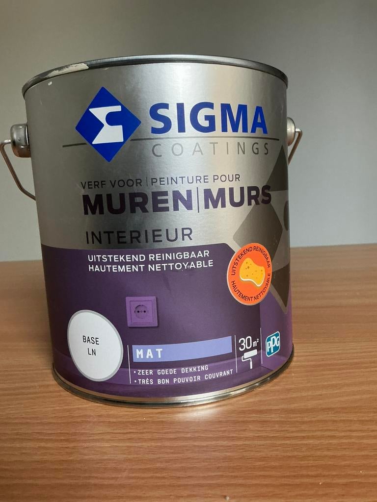 Sigma muurverf dekkend mat 6 m2 gebruikt. French linnen, Ophalen, Overige kleuren, Minder dan 5 liter, Verf