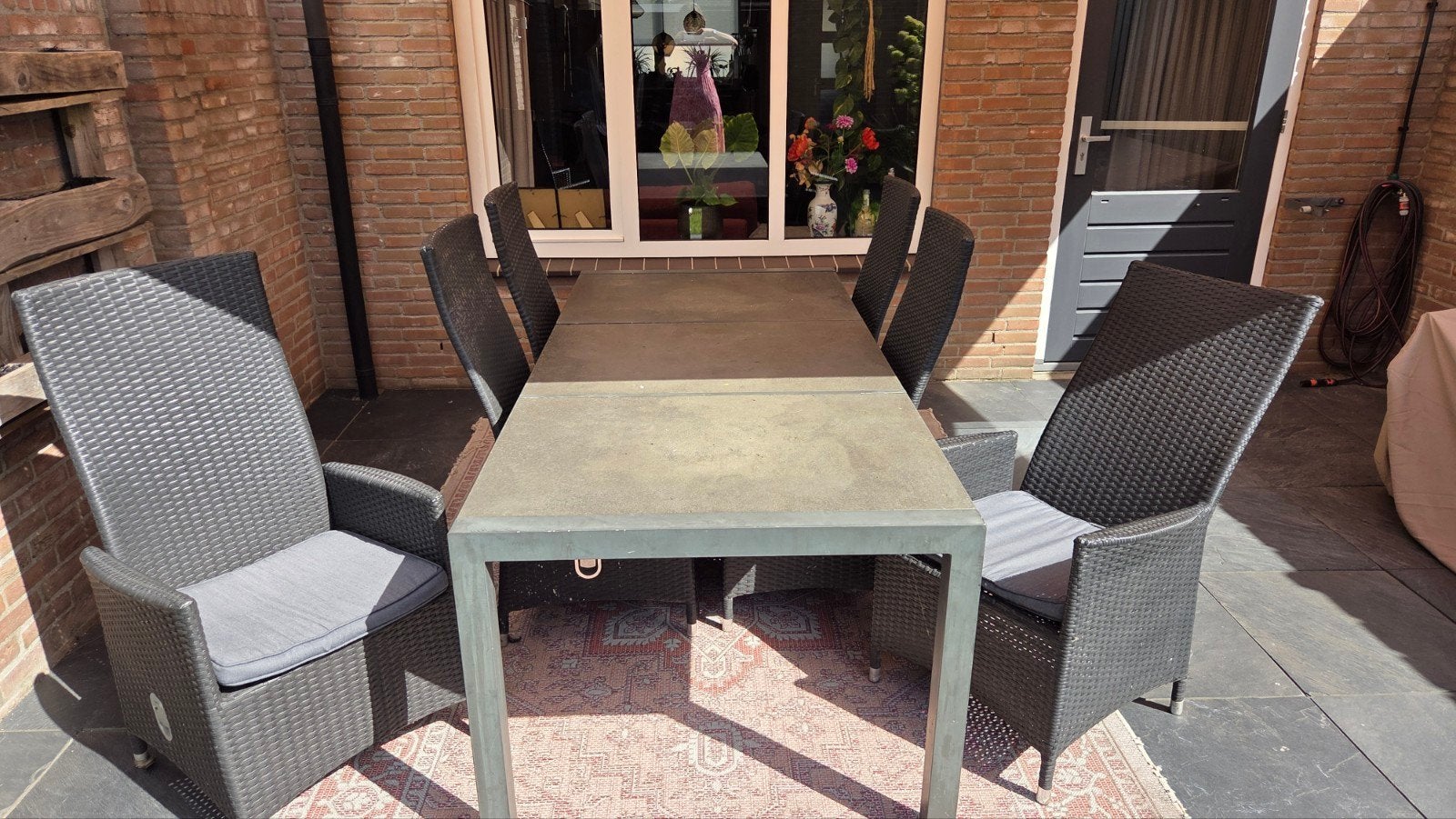 Tuinset: Tafel (211x96x74,5 cm) met 6 Wicker Verstelbare Sto, Ophalen, Gebruikt, 6 zitplaatsen, Wicker