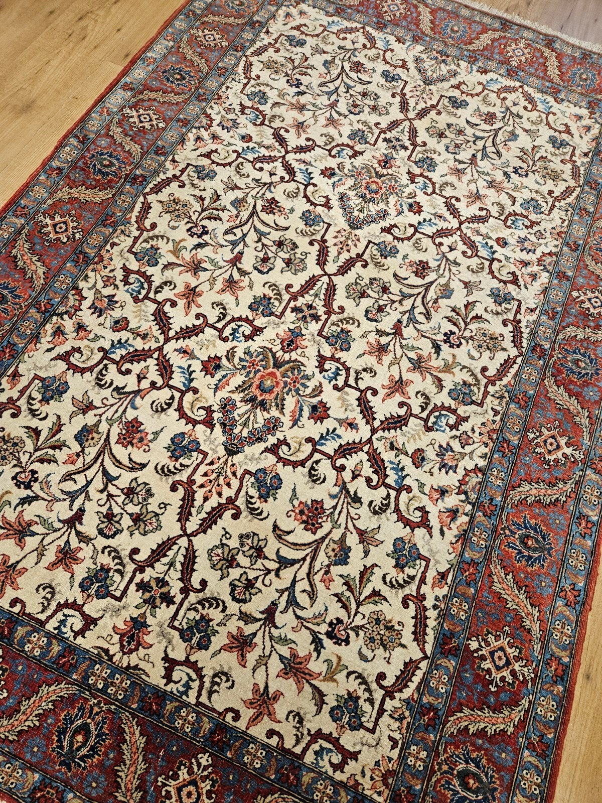 Vintage handgeknoopt perzisch tapijt ghom 216x142, Info@SlatsAntiek.nl, Tweedehands, 100 tot 150 cm, Perzisch