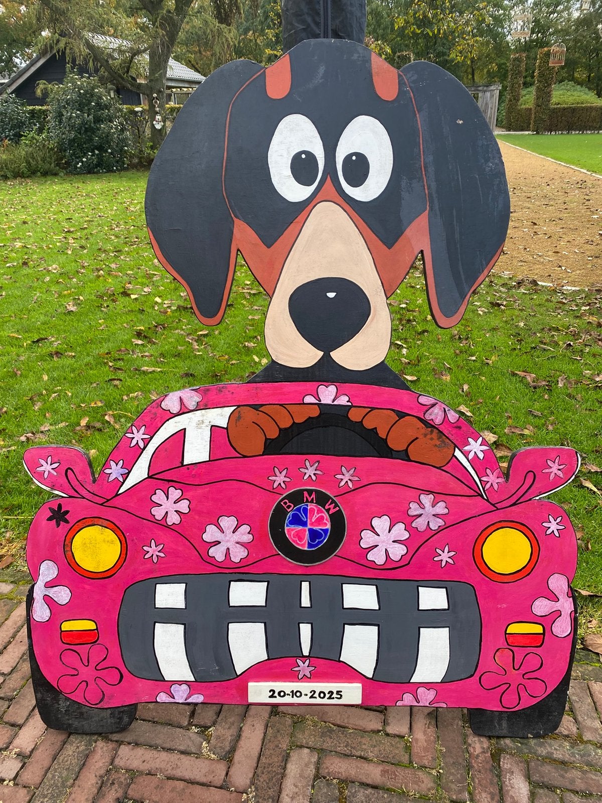 Geboortebord auto met hond, Ophalen, Gebruikt