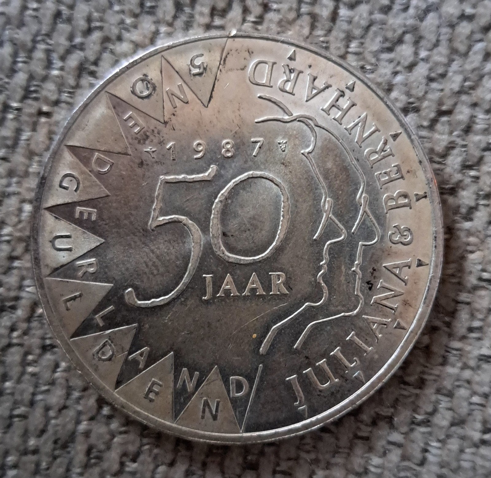 Zilveren 50 Jaar Huwelijk Juliana & Bernhard Munt 1987, Postzegels en Munten, Munten | Nederland, Koningin Beatrix, Losse munt