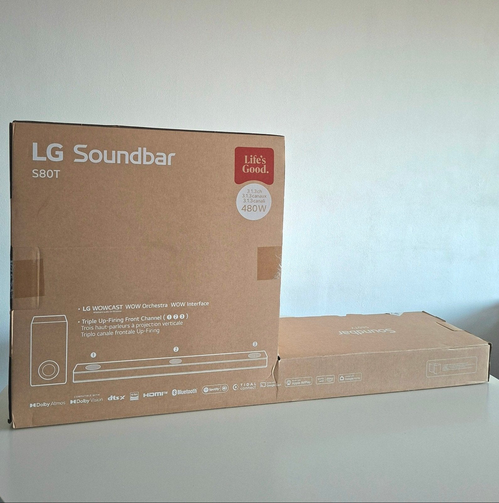 Nieuwe LG Soundbar S80T met subwoofer - 480W, Dolby Atmos, Ophalen, Nieuw, Soundbar, 70 watt of meer