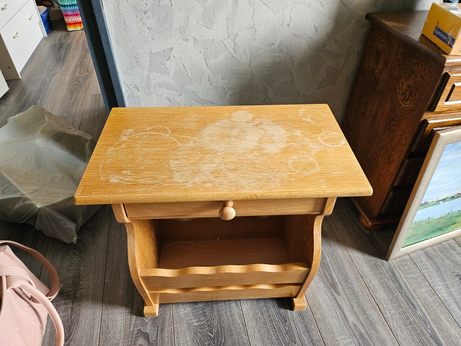 Blank eiken krantenbak met lade, Huis en Inrichting, Woonaccessoires | Krantenbakken en Lectuurbakken, Ophalen, Gebruikt, Met lade