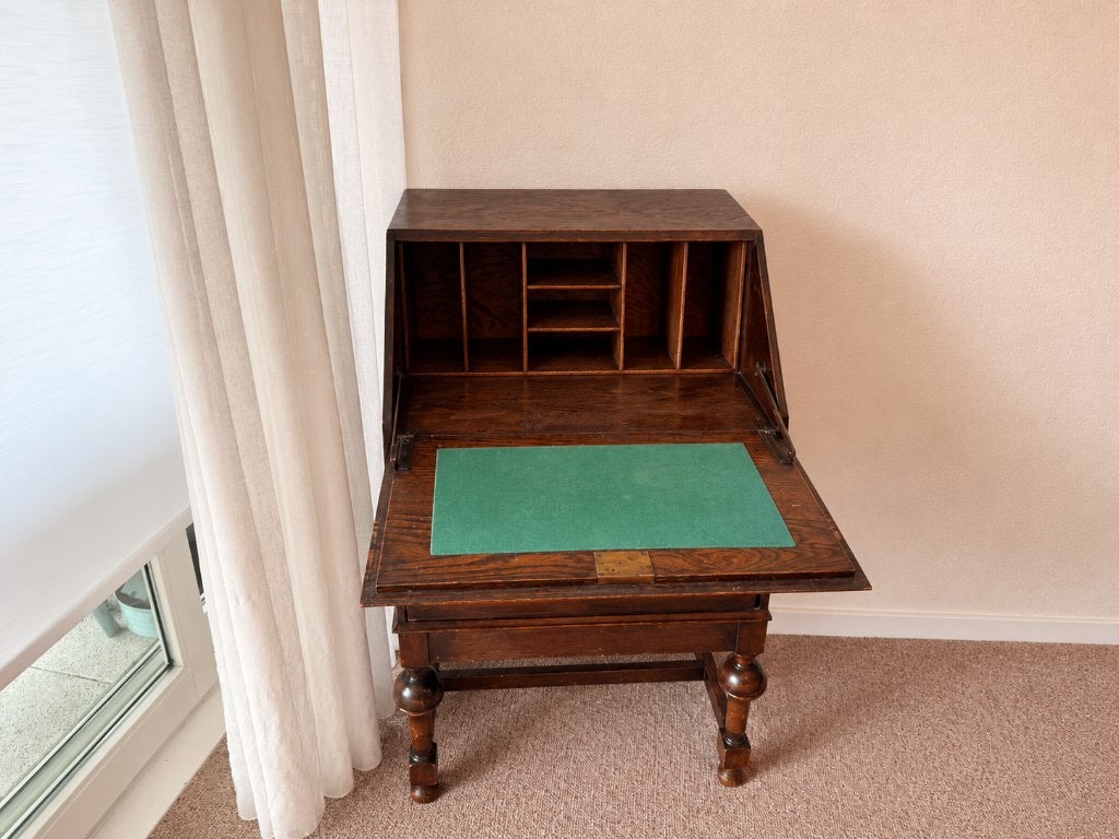 Oude Engelse secretaire met groen schrijfblad, Ophalen, Gebruikt, Klassiek Engels