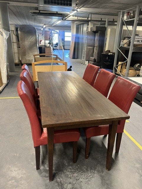eethoek met 6 lederen stoelen, Ophalen, Zo goed als nieuw, 4 tot 6 stoelen