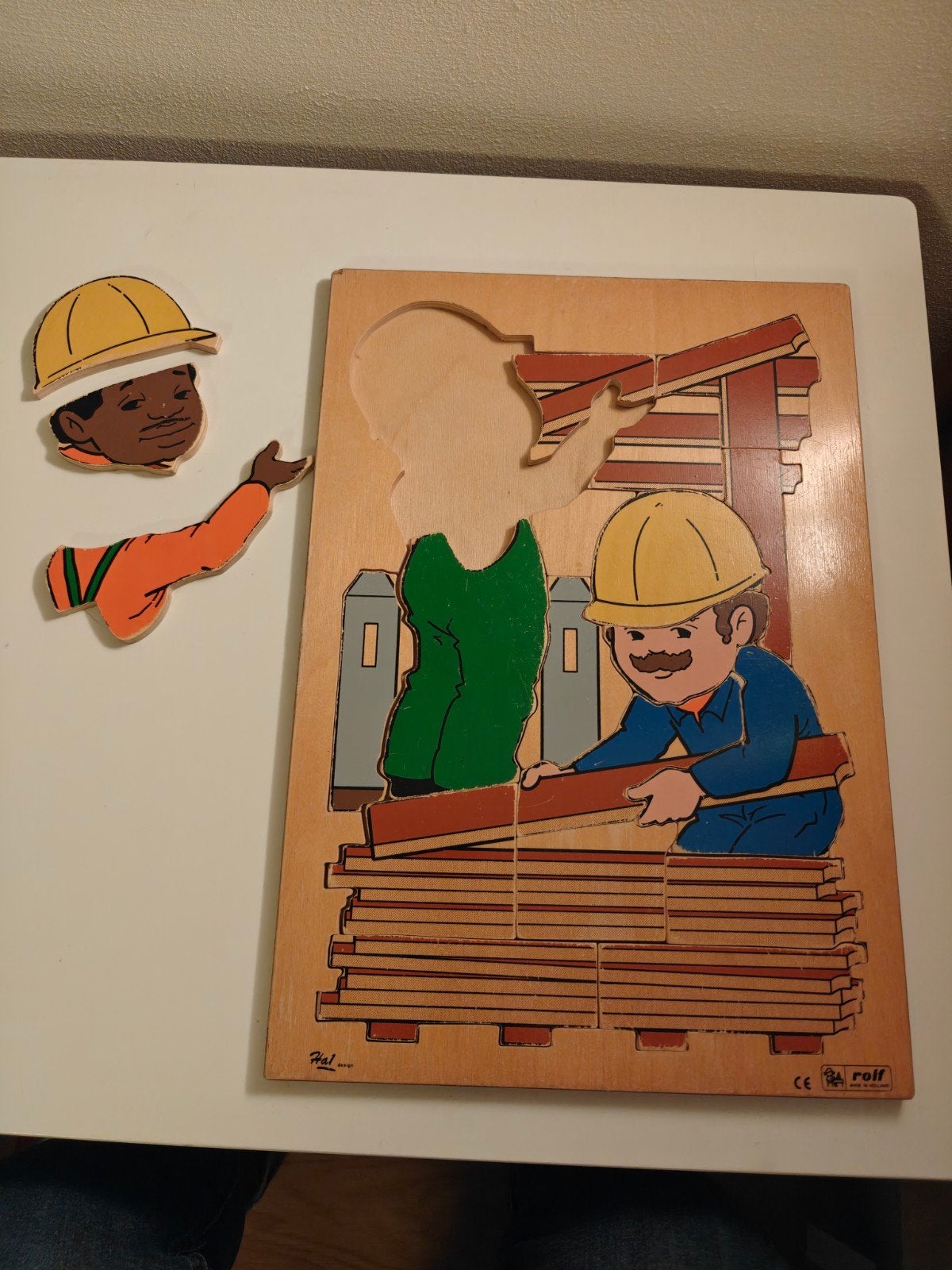 Houten Bouwvakker Puzzel - Educatief Speelgoed, 2 tot 4 jaar, Gebruikt, 10 tot 50 stukjes, Ophalen of Verzenden