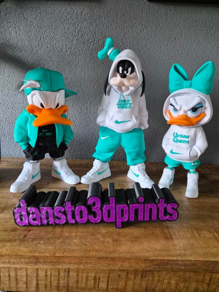 3D Geprinte Disney Figuren: Donald, Goofy & Katrien Duck, Ophalen of Verzenden