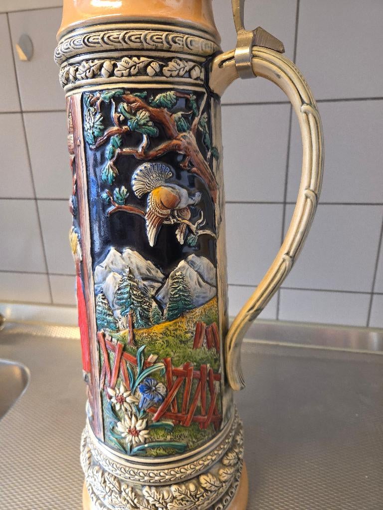 Vintage Duitse bierpul - met tinnen deksel - 100 jaar oud, Antiek en Kunst, Ophalen