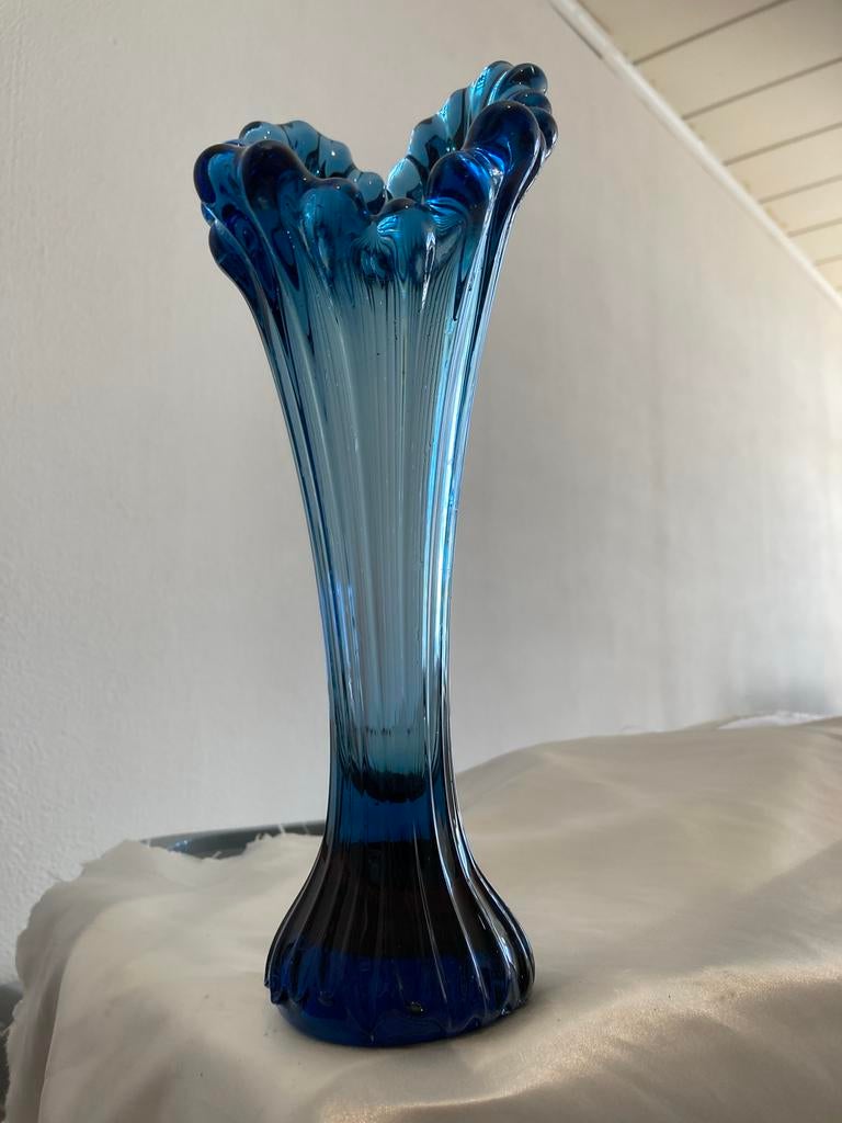 Blauwe glazen vaas "Due Petali" van Tammaro, jaren 50, Ophalen of Verzenden