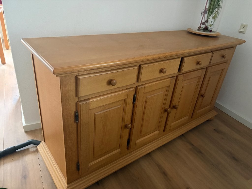 Blank eiken dressoir, Ophalen, 150 tot 200 cm, Eikenhout, 25 tot 50 cm