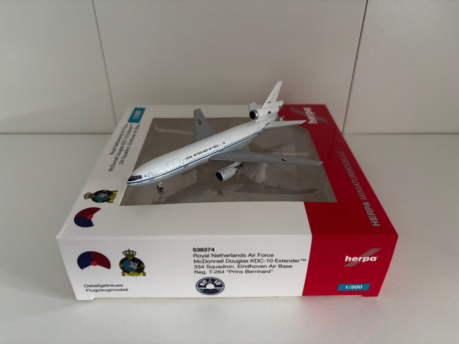 Herpa 538374 Royal Netherlands Air Force MD KDC-10 1:500, Ophalen of Verzenden, Zo goed als nieuw, Schaalmodel