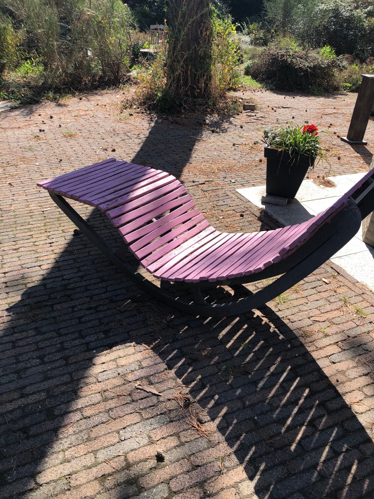 Design lounge teakhouten schommelstoel van Cerdic, Ophalen, Gebruikt, Teakhout