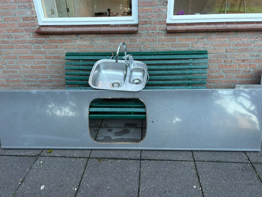 Aanrechtblad +gas fornuis, Ophalen, Gebruikt, 150 tot 200 cm, Minder dan 100 cm