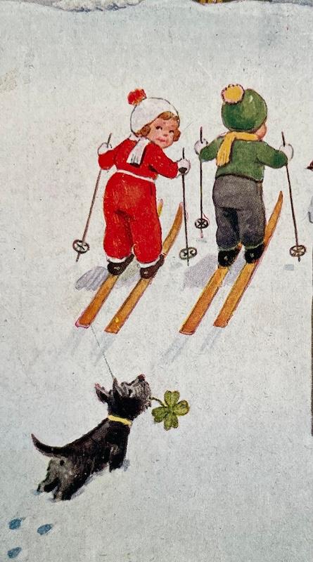 1941 kinderen skies hond Schotse Terrier illustr.  nieuwjaar, Verzenden, 1940 tot 1960, Gelopen, Kinderen