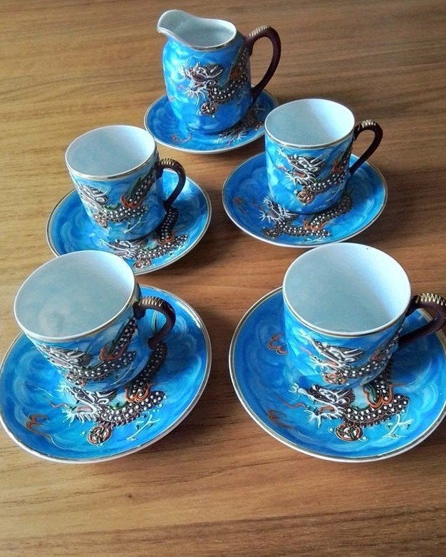 Vintage Satsuma Japanse Draken Theeset - Handgeschilderd, Ophalen of Verzenden
