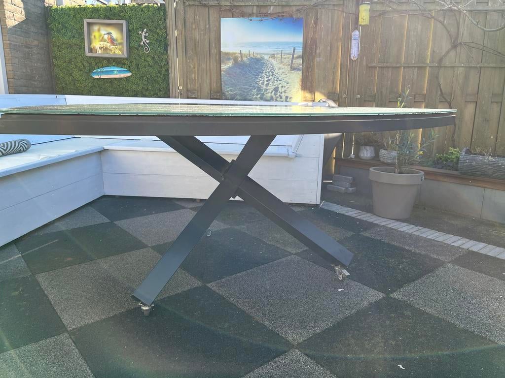 Grote triangel buitentafel op wielen - 180x180x180 cm, Ophalen, Gebruikt, Rechthoekig, Overige materialen