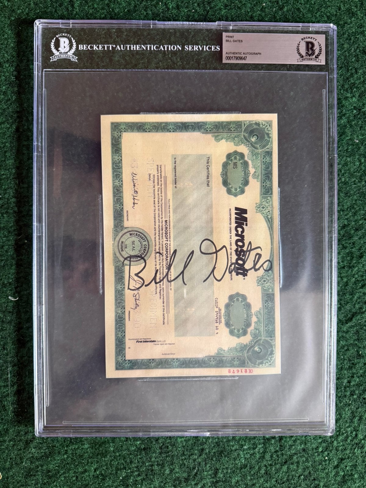 Bill Gates Gesigneerd Microsoft Aandeel - Beckett Authentic, Verzamelen, Ophalen of Verzenden