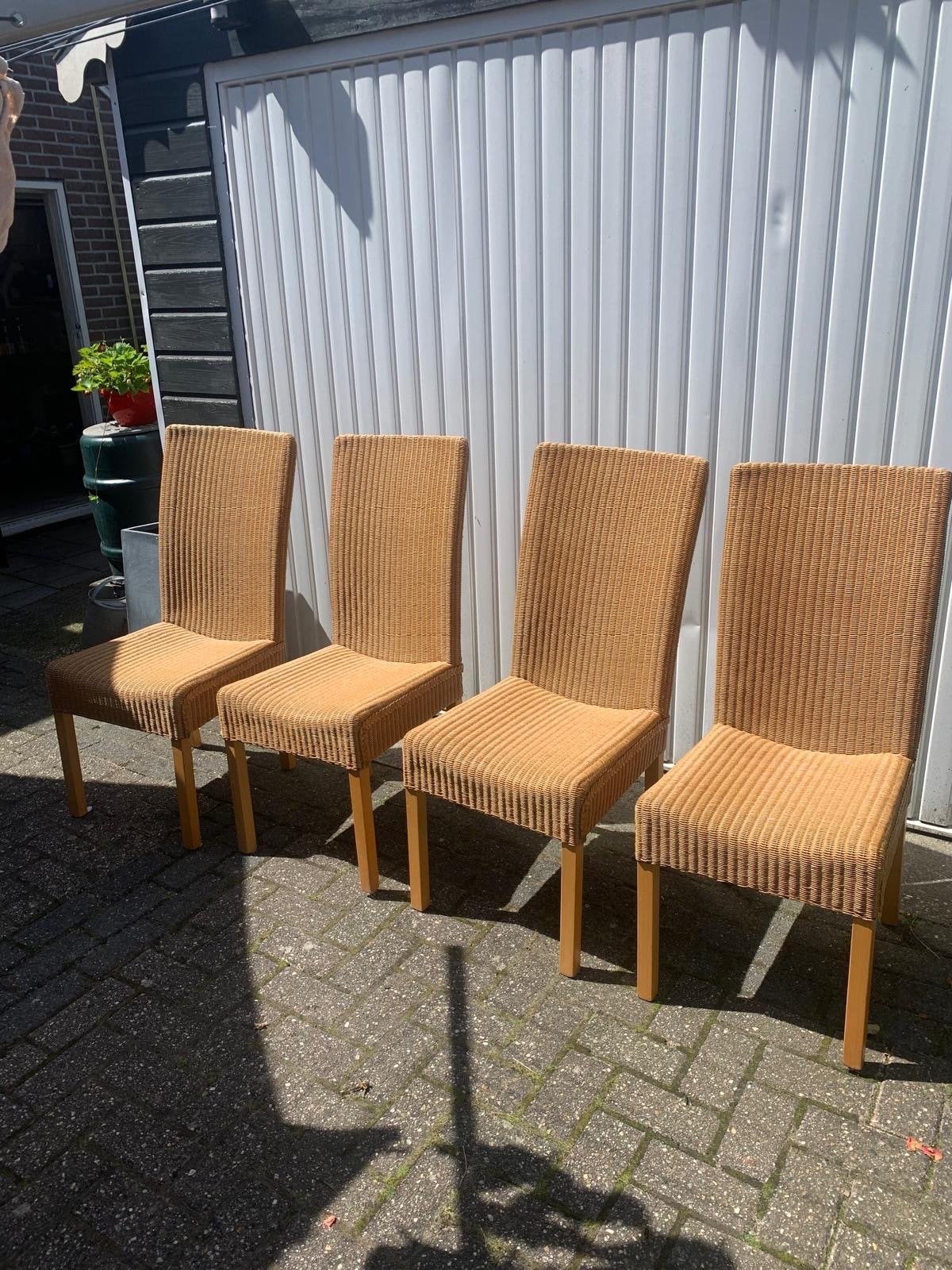 Set van 4 Origineel Loom rotan stoelen, Ophalen, Gebruikt, Bruin, Riet of Rotan