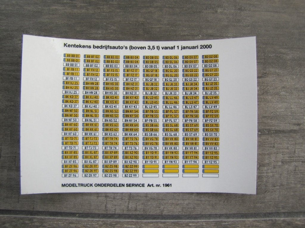 Velletje kentekenplaat stickertjes voor op een 1//50 model., Hobby en Vrije tijd, Ophalen of Verzenden, Zo goed als nieuw, Bus of Vrachtwagen