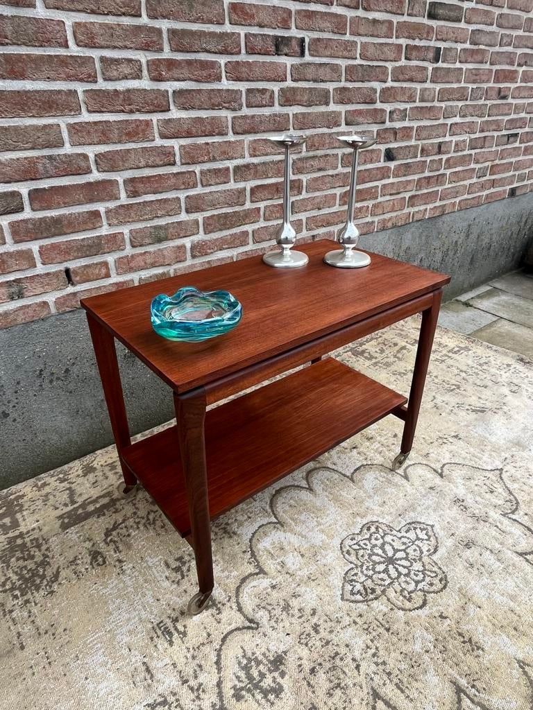 Vintage deense teak, bijzettafel trolley, side table,, Ophalen of Verzenden