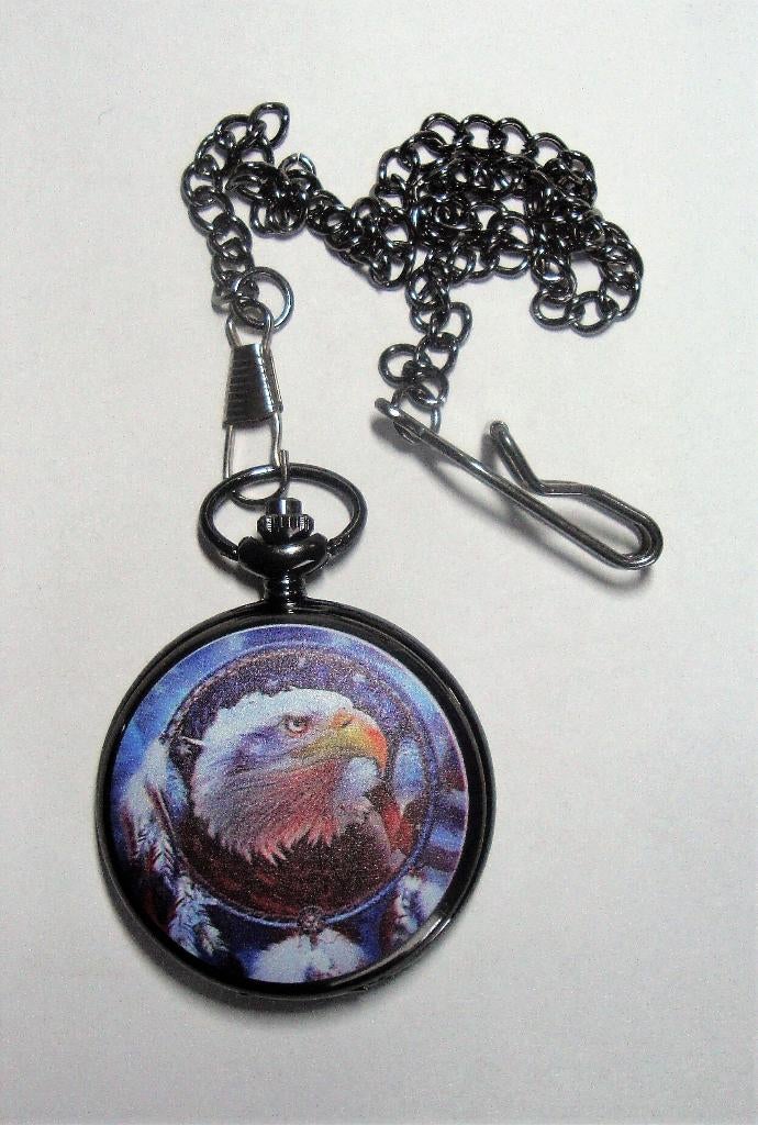 zakhorloge in zwarte kaste / 4 soorten met ketting / clip, Ophalen of Verzenden, Nieuw