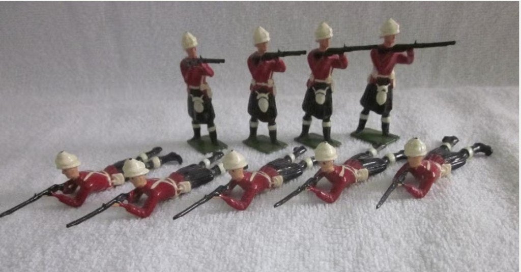 9 Britains schotse soldaten uit de Boerenoorlog ongeveer1950, Antiek en Kunst, Antiek | Speelgoed, Ophalen of Verzenden
