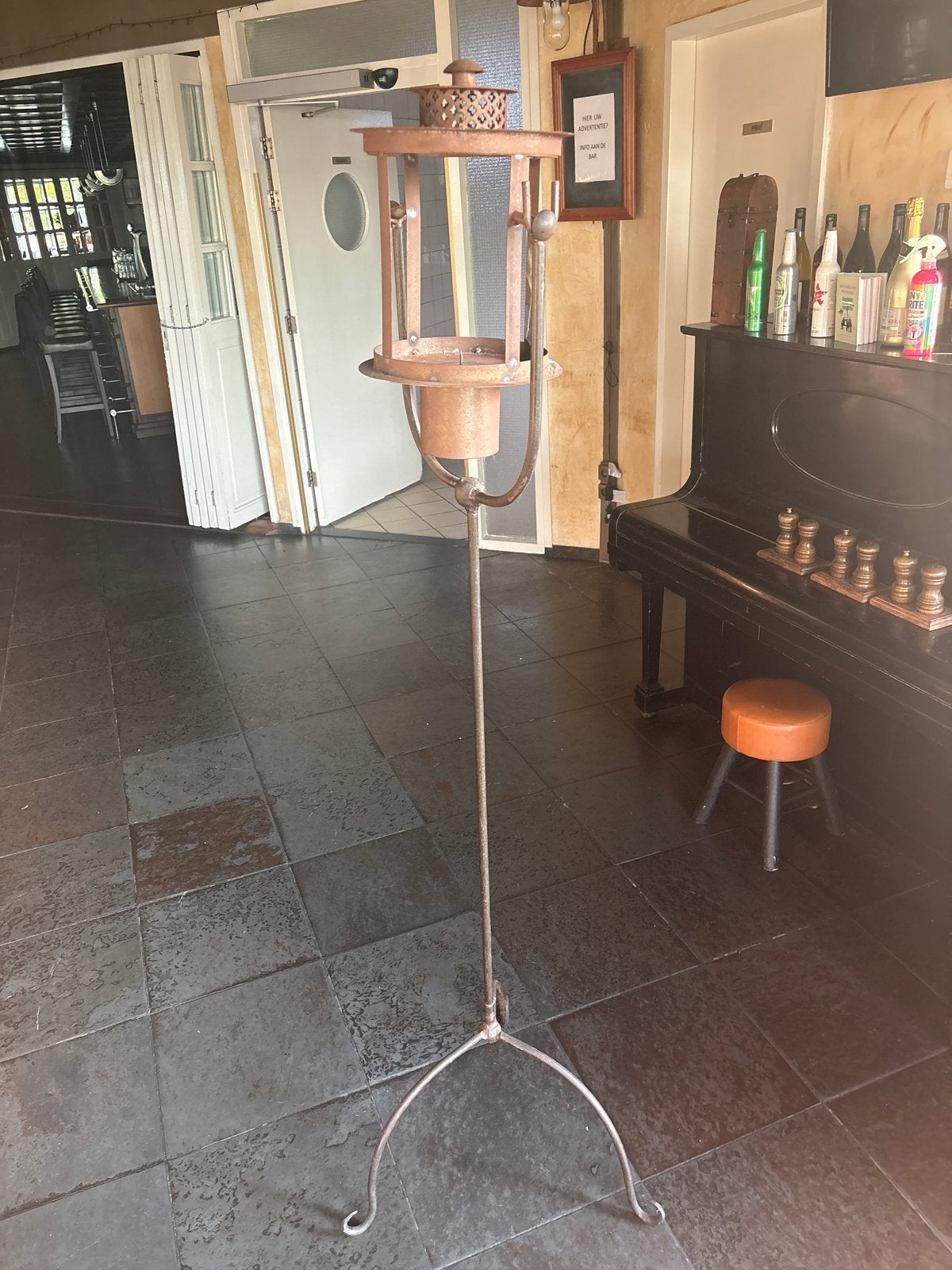 Antieke Koperen Staande Olielamp / Lantaarn, Antiek en Kunst, Ophalen
