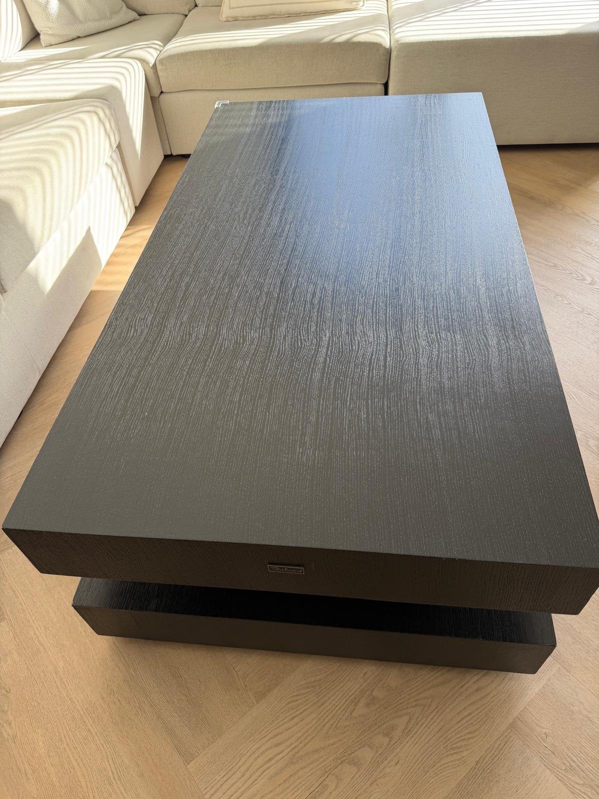 Moderne zwarte salontafel met zwevend blad, Ophalen, Gebruikt, 100 tot 150 cm, 50 tot 100 cm