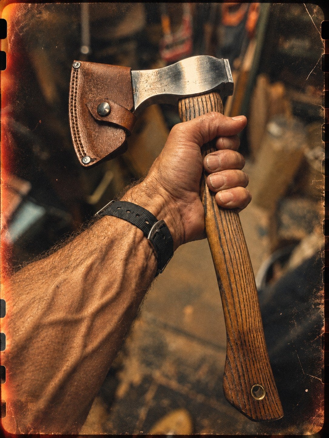 Lichte allround handbijl hatchet, uniek model met hoes., Ophalen of Verzenden, Zo goed als nieuw