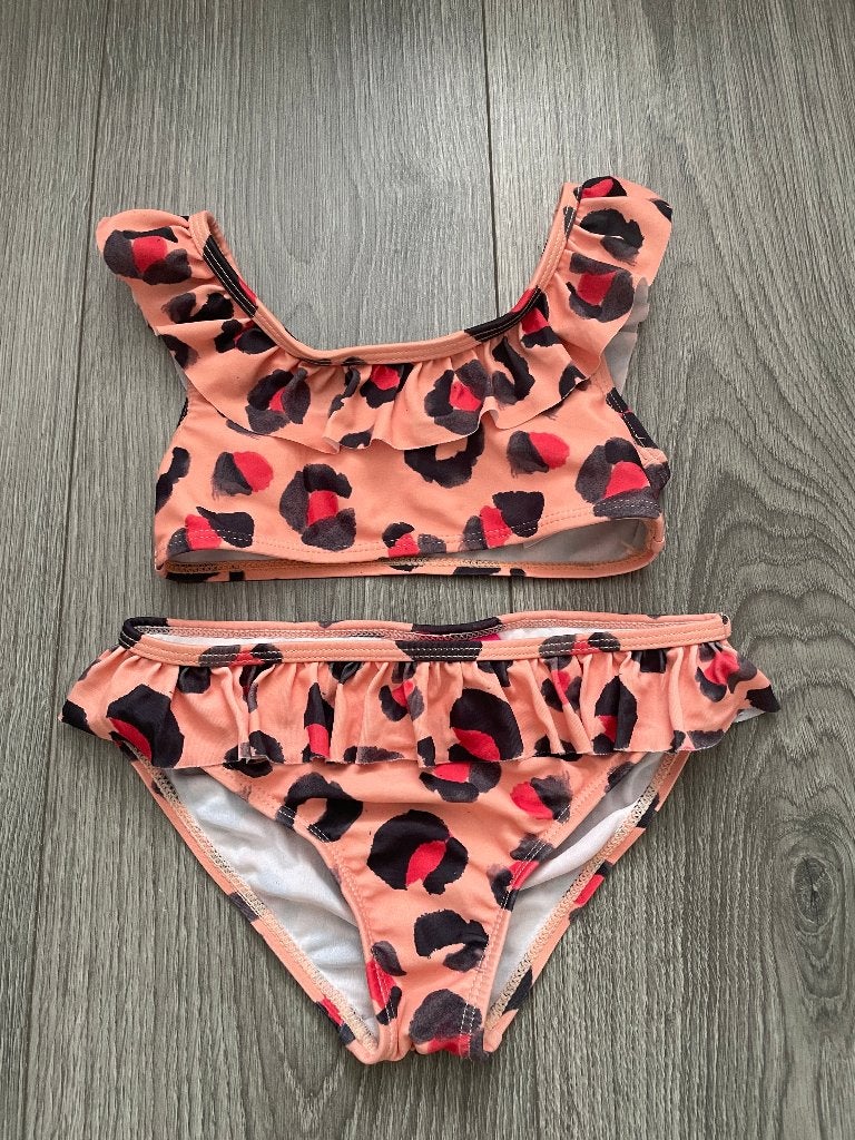 Jubel meisjes zalm kleur panterprint bikini set mt 104, Meisje, Sport- of Zwemkleding, Ophalen of Verzenden, Zo goed als nieuw