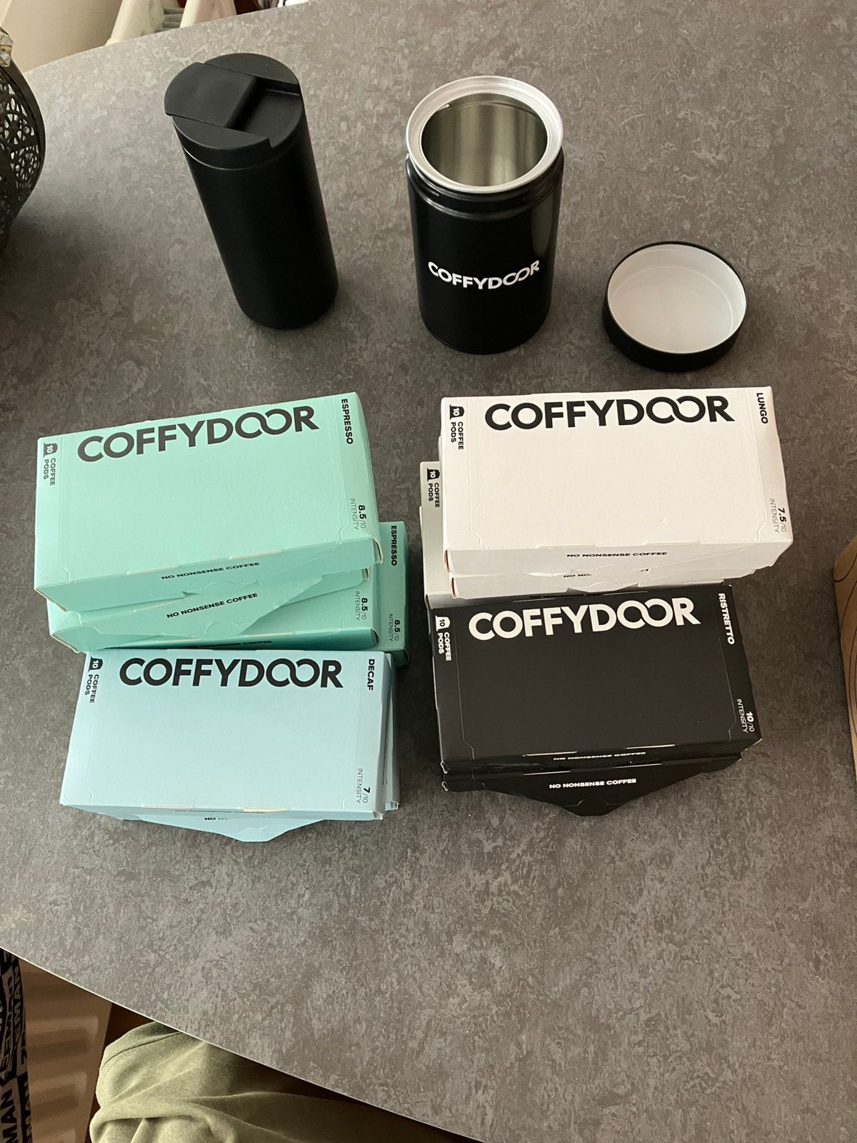Coffydoor capsules, Thermosmug en Koffiebox, Ophalen of Verzenden, Zo goed als nieuw