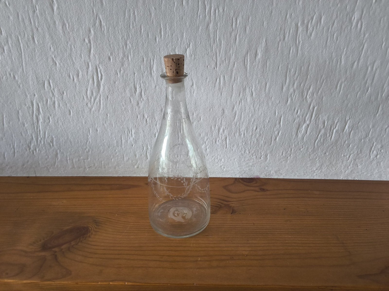 Decoratieve glazen fles met kurk en gravure, Ophalen of Verzenden