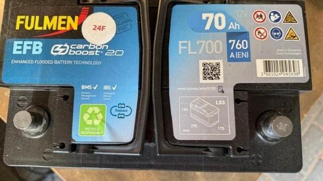 EFB Fulmen Accu 70AH carbon boost zgan.van Exide, Ophalen, Gebruikt
