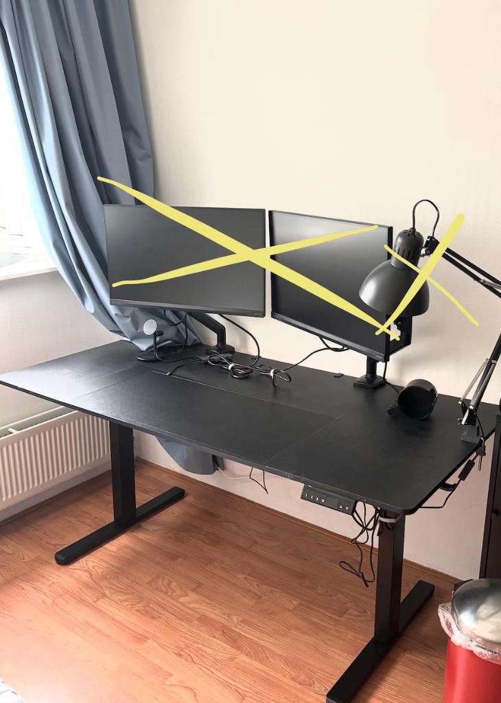 Devoko Height Adjustable Electric Desk (160x80 cm), Ophalen, Zwart, 160 cm, Hout