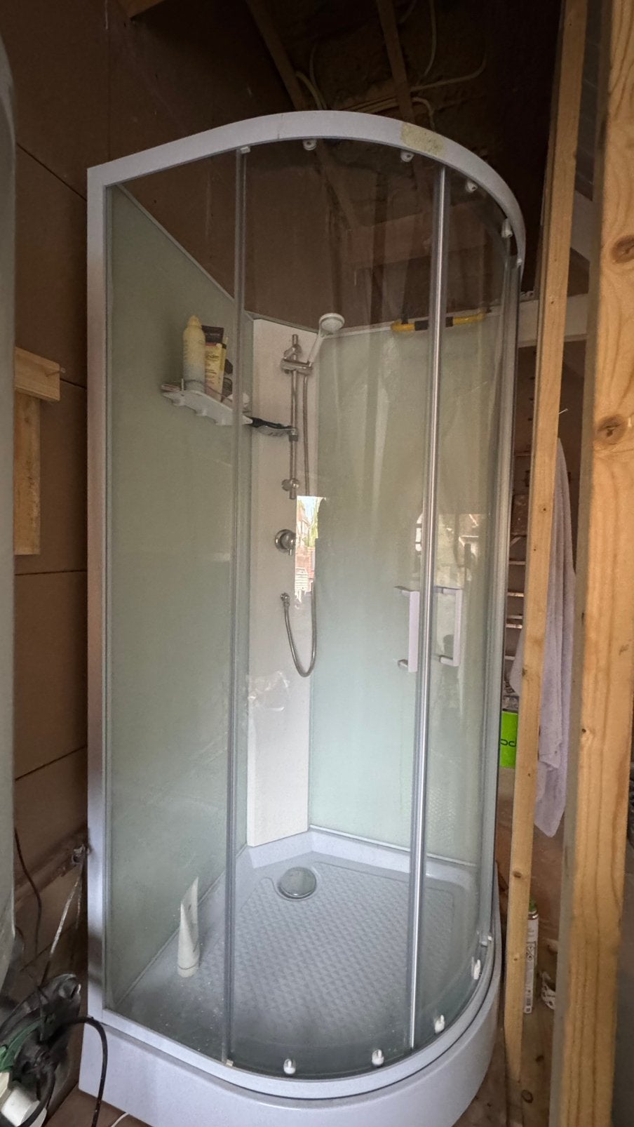 Nooddouche verbouwingsdouche 90x90, Ophalen, Zo goed als nieuw, Chroom, Douche