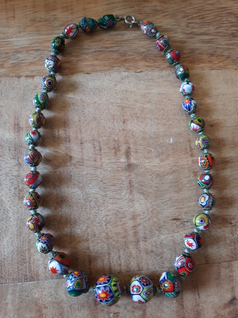 Vintage Murano Millefiori Glaskralen Ketting - Jaren 50, Ophalen of Verzenden, Gebruikt, Overige materialen