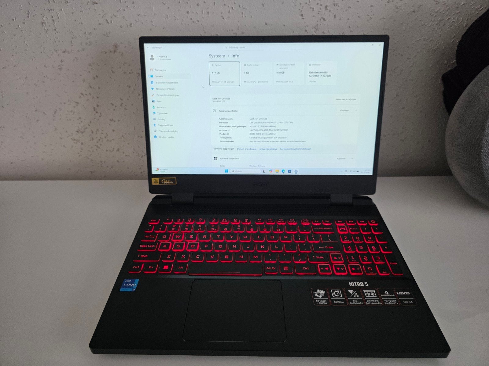Acer nitro 5 / game laptop / i7 12th / RTX 3050TI / 512GB, Computers en Software, Windows Laptops, 15 inch, Ophalen of Verzenden