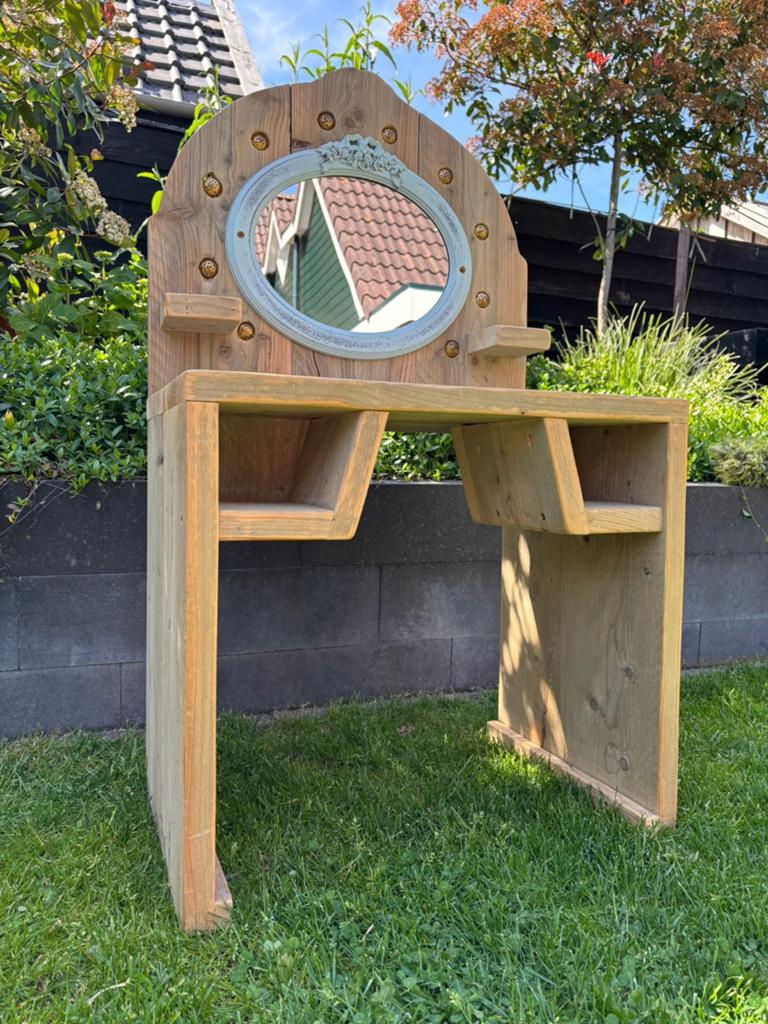 Houten kaptafel met spiegel en verlichting, Ophalen, Zo goed als nieuw, Overige typen