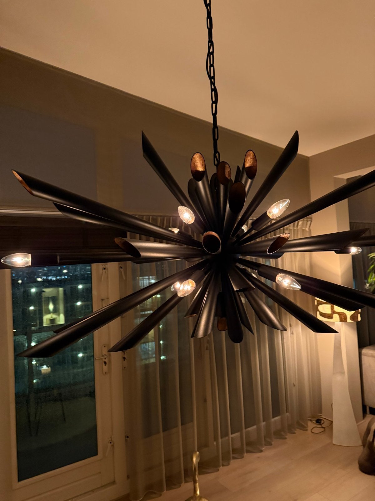 Moderne Sputnik Plafondlamp - Zwart Metaal, Ophalen of Verzenden, Zo goed als nieuw, Metaal, E14 (klein)