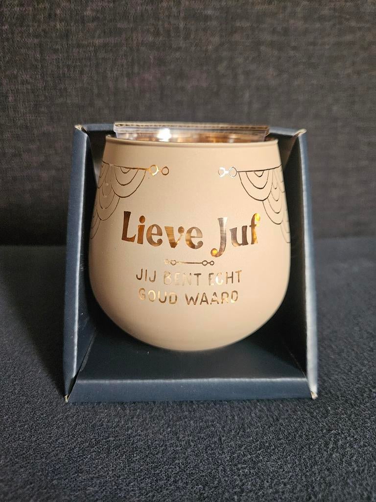 Theelichthouder Lieve juf NIEUW, Ophalen of Verzenden, Nieuw, Overige materialen, Minder dan 25 cm