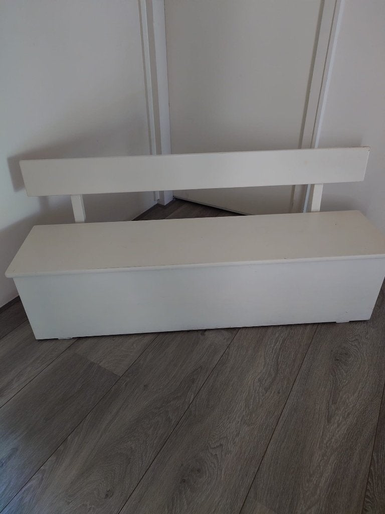 Prachtig kinderbankje met opbergvak wit (vintage), Ophalen, Gebruikt, Tafel(s)